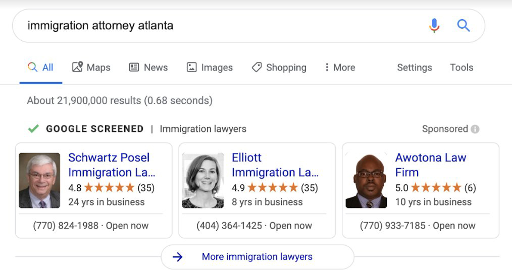 Google Screened para advogados